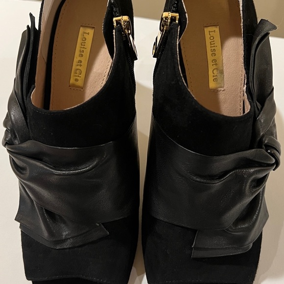 LOUISE ET CIE WOMEN’S IDOLA BLACK LEATHER & SUEDE SANKLE BOOTIE PEEP TOE SIZ 8.5 - Picture 5 of 17